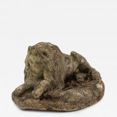 Small Recumbent Lion Reconstituted Stone English Mid 20th C  - 3728415