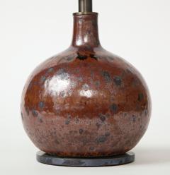 Small Round Mid Century Brown Ceramic Lamp France c 1960s - 1937030