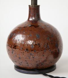 Small Round Mid Century Brown Ceramic Lamp France c 1960s - 1937034