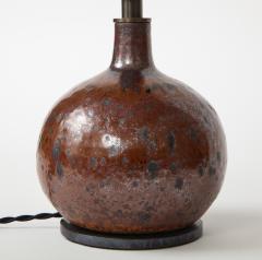 Small Round Mid Century Brown Ceramic Lamp France c 1960s - 1937035