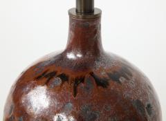 Small Round Mid Century Brown Ceramic Lamp France c 1960s - 1937037