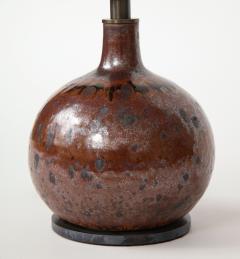 Small Round Mid Century Brown Ceramic Lamp France c 1960s - 1937039