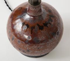 Small Round Mid Century Brown Ceramic Lamp France c 1960s - 1937040