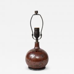 Small Round Mid Century Brown Ceramic Lamp France c 1960s - 1938405