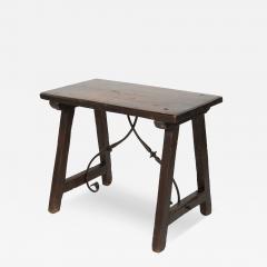 Small Scale Spanish Walnut Trestle Table with Iron Stretcher Circa 1850 - 3709343