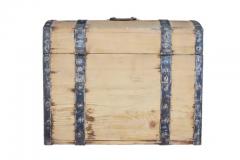 Small Swedish 1860s Pine Metal Bound Box with Distressed Blue Painted Interior - 3547483