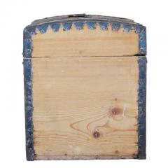 Small Swedish 1860s Pine Metal Bound Box with Distressed Blue Painted Interior - 3547491