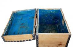 Small Swedish 1860s Pine Metal Bound Box with Distressed Blue Painted Interior - 3547544