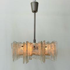 Small Swedish Mid Century Modern Chandelier Pendant Slumped Glass and Brass - 3069861