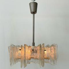 Small Swedish Mid Century Modern Chandelier Pendant Slumped Glass and Brass - 3069862