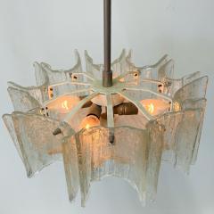 Small Swedish Mid Century Modern Chandelier Pendant Slumped Glass and Brass - 3069863