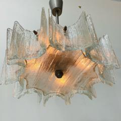 Small Swedish Mid Century Modern Chandelier Pendant Slumped Glass and Brass - 3069864