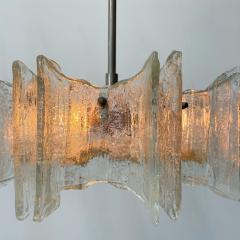 Small Swedish Mid Century Modern Chandelier Pendant Slumped Glass and Brass - 3069865
