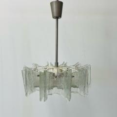 Small Swedish Mid Century Modern Chandelier Pendant Slumped Glass and Brass - 3069868