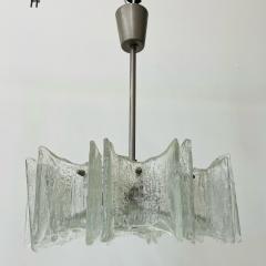 Small Swedish Mid Century Modern Chandelier Pendant Slumped Glass and Brass - 3069869