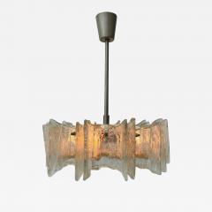 Small Swedish Mid Century Modern Chandelier Pendant Slumped Glass and Brass - 3280042