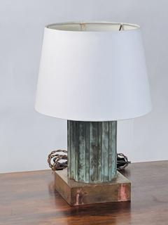 Small Verdigris Bronze and Brass Neoclassical Column Lamp - 4722366
