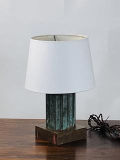 Small Verdigris Bronze and Brass Neoclassical Column Lamp - 4722367