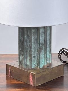 Small Verdigris Bronze and Brass Neoclassical Column Lamp - 4722369
