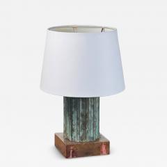 Small Verdigris Bronze and Brass Neoclassical Column Lamp - 4727582