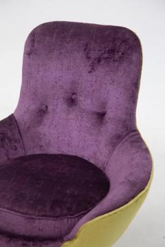 Small Vintage Wooden Armchairs in Velvet Purple and Green with Pouf - 3642263