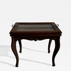 Small Walnut Side Table with Glass Top Serving Tray - 4369247