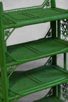 Small four shelf green bookshelf in handwoven rattan 1970s - 3998930