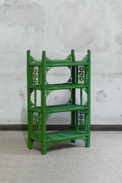 Small four shelf green bookshelf in handwoven rattan 1970s - 3998932