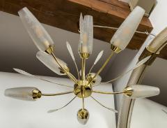 Smaller Mid Century Italian Conical Shaped Glass Brass Chandelier - 3196454