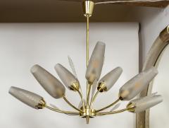 Smaller Mid Century Italian Conical Shaped Glass Brass Chandelier - 3196464