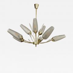 Smaller Mid Century Italian Conical Shaped Glass Brass Chandelier - 3202498