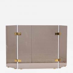 Smoked Glass And Brass Foliding Fireplace Screen - 1953465