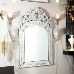 Smoked Venetian Mirror with Reversed Etching and Chain Beveling - 2909594