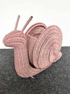 Snail Pink Rattan Magazine Rack Italy 1970s - 2950793