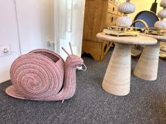 Snail Pink Rattan Magazine Rack Italy 1970s - 2950799