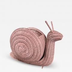 Snail Pink Rattan Magazine Rack Italy 1970s - 2952447