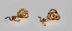 Snake Serpent Cufflinks Highly Detailed Etched 14 Karat Yellow Gold - 3449116