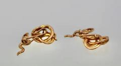 Snake Serpent Cufflinks Highly Detailed Etched 14 Karat Yellow Gold - 3449186