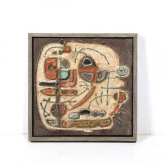 Sofia Kisselov Mid Century Abstract Israeli Earthenware Plaque in Burnt Umber Cream Red Hues - 4720228