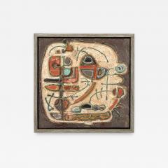 Sofia Kisselov Mid Century Abstract Israeli Earthenware Plaque in Burnt Umber Cream Red Hues - 4720589
