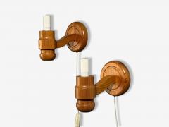 Solbackens Svarveri Wall Lights Pine Fabric Sweden 1960s - 4537410