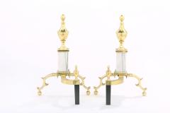 Solid Brass Marble Pair Regency Style Andirons - 1965052