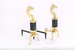 Solid Brass Marble Pair Regency Style Andirons - 1965063