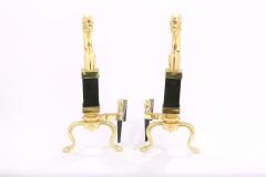 Solid Brass Marble Pair Regency Style Andirons - 1965065