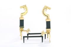 Solid Brass Marble Pair Regency Style Andirons - 1965067