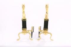 Solid Brass Marble Pair Regency Style Andirons - 1965090