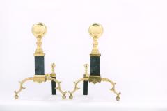 Solid Brass Marble Pair Regency Style Andirons - 1965097