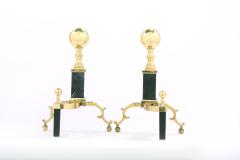 Solid Brass Marble Pair Regency Style Andirons - 1965099