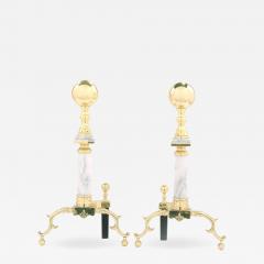 Solid Brass Marble Pair Regency Style Andirons - 1966842