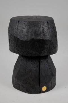 Solid Burnt Wood Brutalist Sculptural Side Table Pedestal Unique Jownik - 3729851